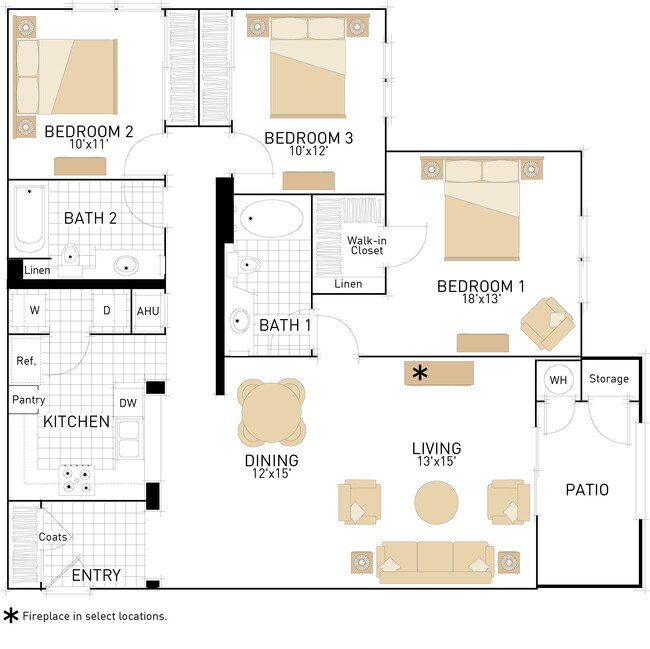 The Cypress- Three Bedrooms 1322 floor plan